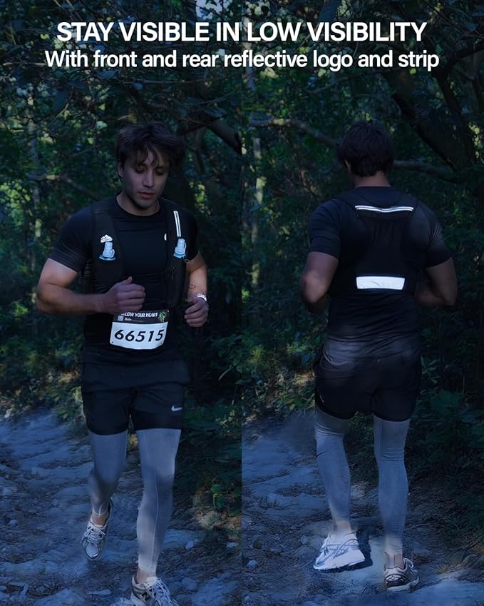 Running Vest for Women Men, USA Original Patent, Adjustable Chest Straps Running Hydration Vest with 500ml Soft Flask, Lightweight Reflective Hydration Backpack for Marathon