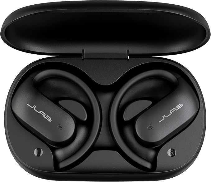 JLab JBuds Open Sport Earbuds, Black, Ear Hook Design for Workout Fitness, Wireless Open-Ear Audio Freedom, Safe Listening, Bluetooth Multipoint, Customize with The App