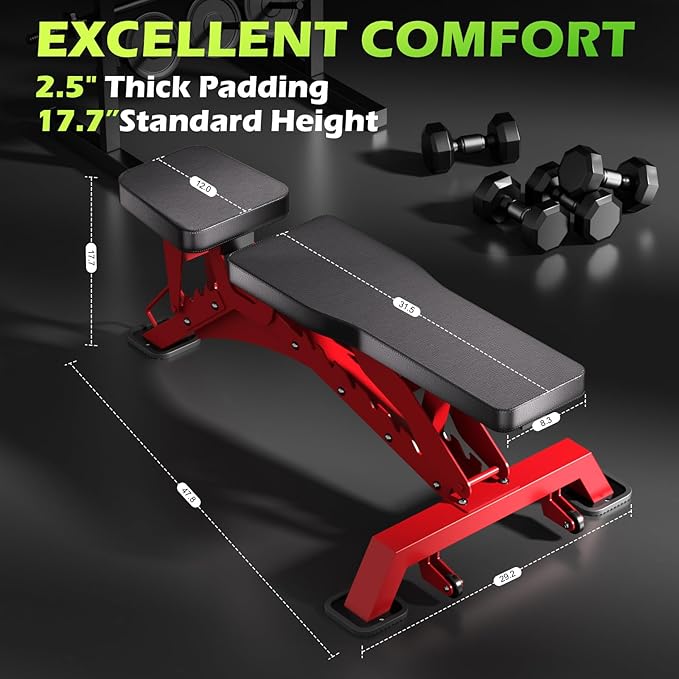 BODYRHYTHM Commercial-grade Weighted Bench, 1300LBS Weight Capacity Strength Training Bench, Heavy-duty Adjustable Workout Bench for Garage and Home Gym Workouts, Weight Lifting, and Bench Press.