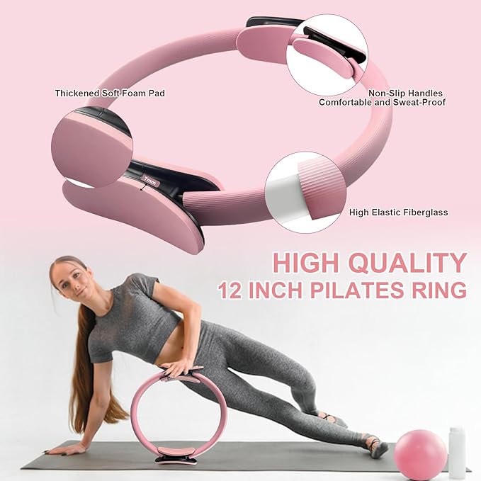 Pilates Equipment Kit for Home Workout, Pilates Ring and Ball Set with Adjustable Ankle Wrist Weights, Resistance Bands, Tape Measure, Bag, Pilates Essentials Accessories for Women Yoga