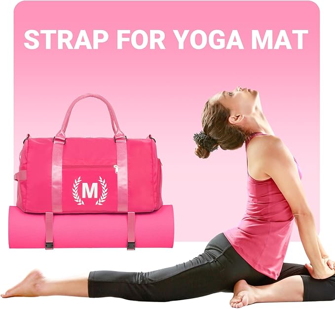 Gym Bag for Women, Personalized Duffle Bag with Shoe Compartment, Sports Bag for Yoga & Dance with Wet Pocket and Mat Strap(HotPink,V)