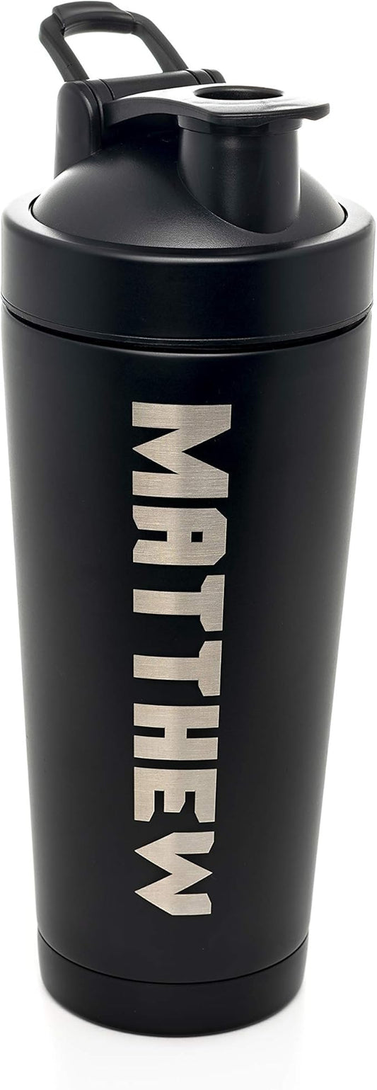 Custom Stainless Steel Shaker Bottle - Personalized - 24 Ounce - Customize with a Name or Text of Your Choice