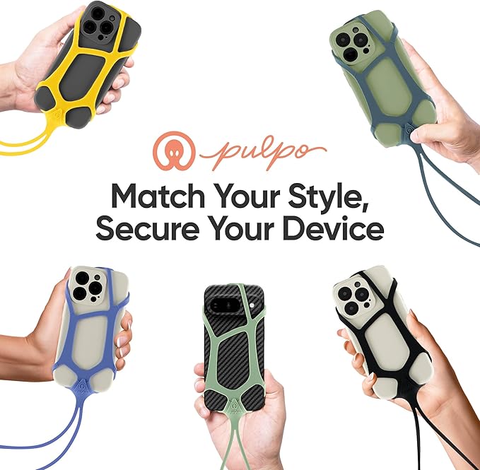 Pulpo Safety Cell Phone Lanyard Yellow Fits Smartphones 6.1" to 6.8” - Anti Theft Phone Strap for Men & Women, Lanyards for Phones, Hiking Phone Holder & Cellphone Lanyard,Silicone Crossbody Straps
