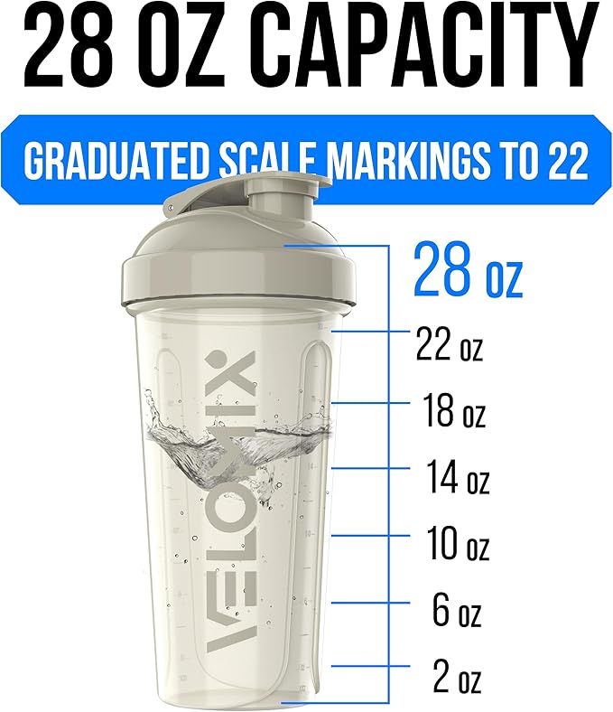 VELOMIX -6 PACK- Shaker Cups for Protein Shakes 28 oz - 6x Wire Whisk | Leak Proof Protein Shaker Bottle for Protein Shakes, Shaker Bottle Pack for Pre & Post Workout (Stealth Edition)