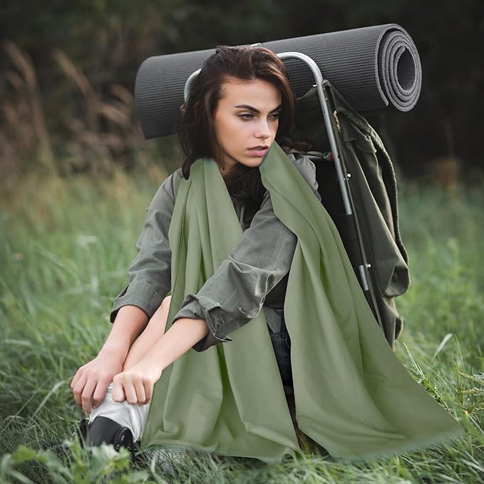 Tian qing Microfiber Towel Set, 3 Pieces, Fast Drying, Soft Touch, Lightweight, Multiple Sizes for Beach, Camping, Gym, Hiking, Pool, Yoga,Travel,Army Green