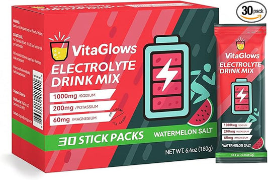 Electrolyte Powder Drink Mix – Zero Sugar Watermelon Salt – Hydration Supplement for Energy & Recovery – 30 Servings, Gluten-Free, Soy-Free, Dairy-Free