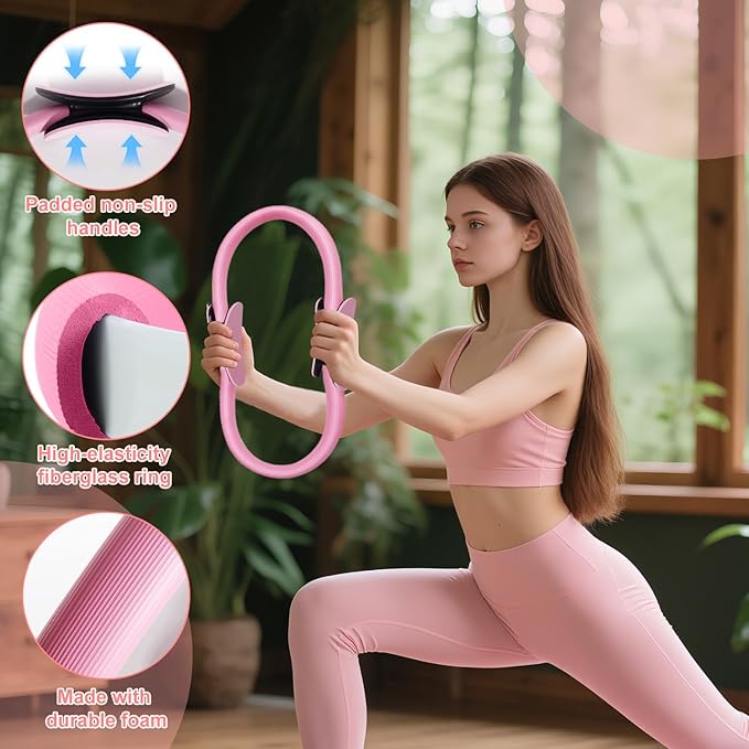 Pilates Ring Set with Resistance Bandsβ Anti-Slip Magic Circle Pilates Ring for Home Workouts, Full-Body Toning, Strength Training for Women 14PCS