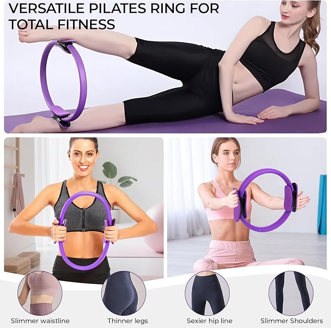 Pilates Ring and Ball Set with Resistance Bands Exercise Ball for Women, Pilates Equipment Essentials Kit 14'' & 12'' Pilates Rings, 2 Pilates Balls with Pump, 5 Bands for Home Workouts