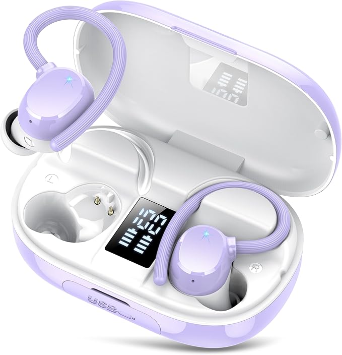 Wireless Bluetooth Earbuds Sport 128H Playtime New Bluetooth 5.3 Headphones with LED Display Powerful Bass Over Ear Earphones with Earhooks IP7 Waterproof for Gym/Running/Workout