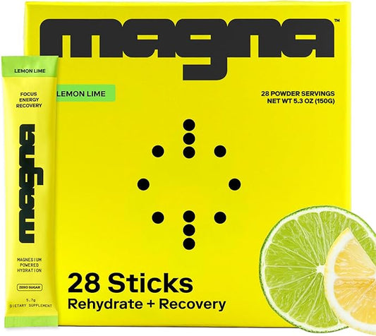 Magna Electrolyte Powder Drink Mix for Hydration, Energy & Focus Support with Magnesium L Threonate, Sodium, Potassium, Vitamin D, B6 & B12, Sugar Free, Lemon Lime Flavor, 28 Servings