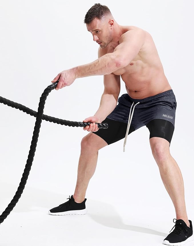 NELEUS Men's 2 in 1 Running Shorts with Liner,Dry Fit Workout Shorts with Pockets