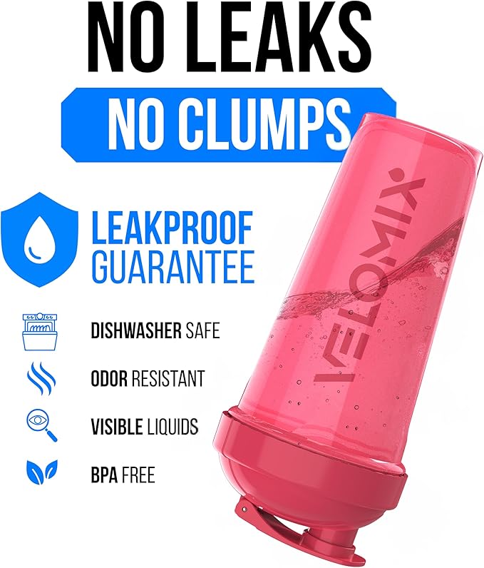 VELOMIX -2 Pack- 28 oz Protein Shaker Bottles for Protein Mixes - 2x Wire Whisk | Leak Proof Shaker Cups for Protein Shakes | Protein Shaker Bottle Pack | Shakers for Protein Shakes-Blue&Pink