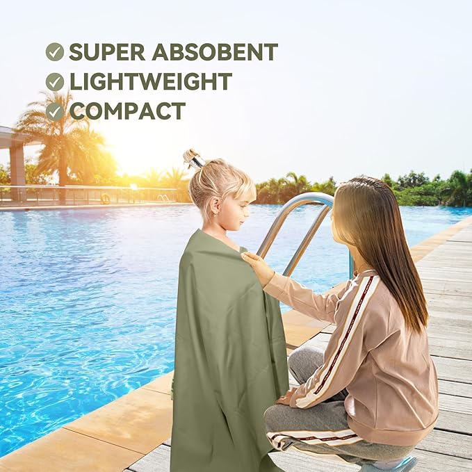 Microfiber Beach Towel-Perfect for Travel, Sports, Camping, Swimming, Yoga, Gym- Quick Dry, Sand Free, Compact, Lightweight, Absorbent (Army Green, Small(101x50cm, 40x20”))