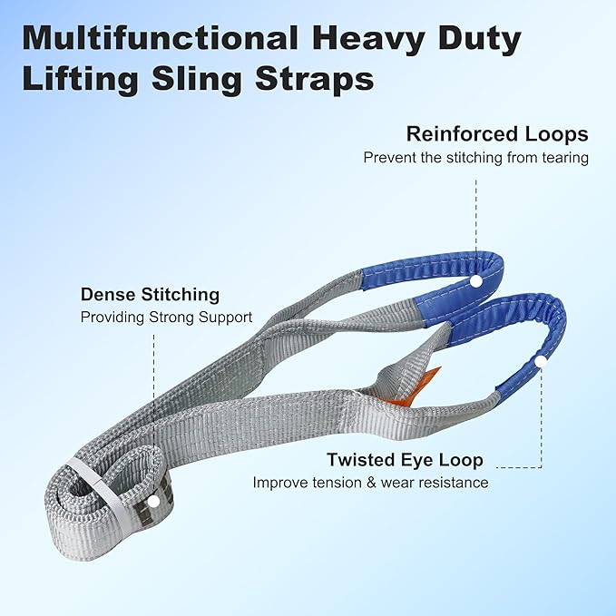 Leyso 4 Packs 3" x 10' Lifting Sling Straps, Multifunctional Heavy Duty Lift Sling Web Town Strap with 2 Reinforced Loops and Wear Guard End (Grey)