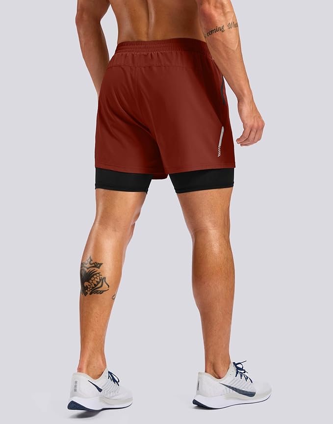 Pudolla Men's 7" Running Shorts with Zipper Pockets Quick Dry 2 in 1 Workout Gym Shorts with Liner for Tennis Yoga Training