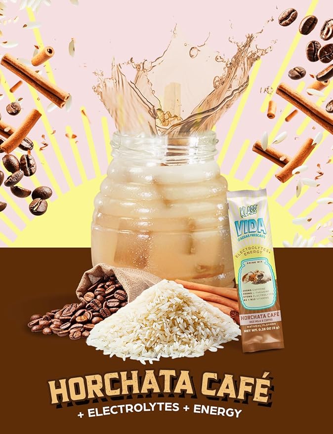 Hydration + Energy Electrolyte Drink Mix – Coffee Horchata Agua Fresca Flavor | Sugar-Free Powder with Caffeine, L-Theanine, Coconut Water & Minerals | 15 Single-Serve Stick Packs