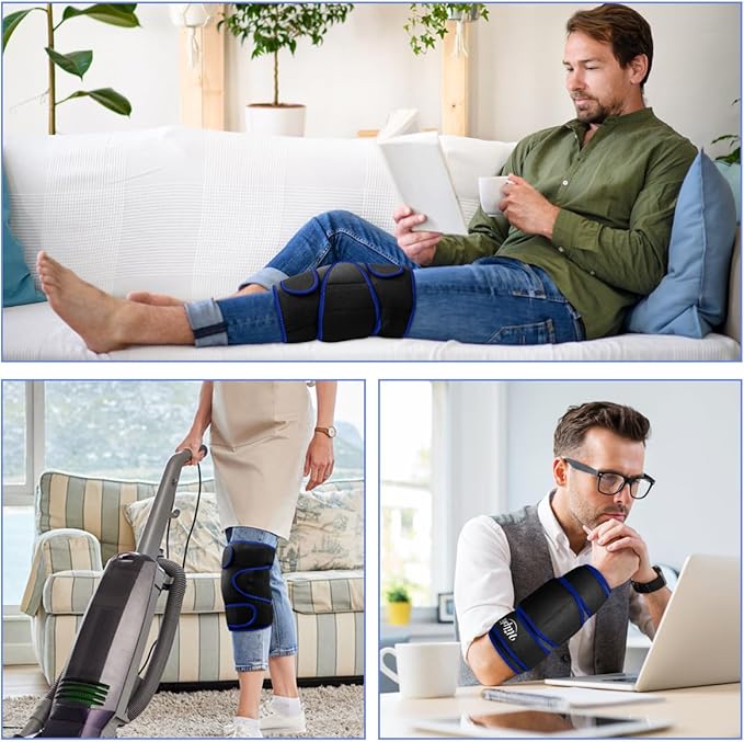 Hilph Large Hot & Cold Therapy Knee Ice Wrap with Dual Gel Packs & Adjustable Brace for Full Knee Coverage, Pain Relief for Replacement Surgery, Arthritis, ACL, Meniscus Tear, Women, Men Black