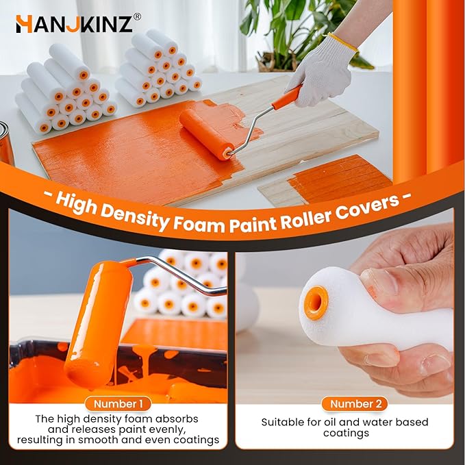 Foam Paint Roller, 28 Pack, 4 Inch and 6 Inch Mini Paint Roller Covers, High Density Foam Paint Roller, Small Paint Rollers for All Flat Surfaces, Suitable for Wall, Doors