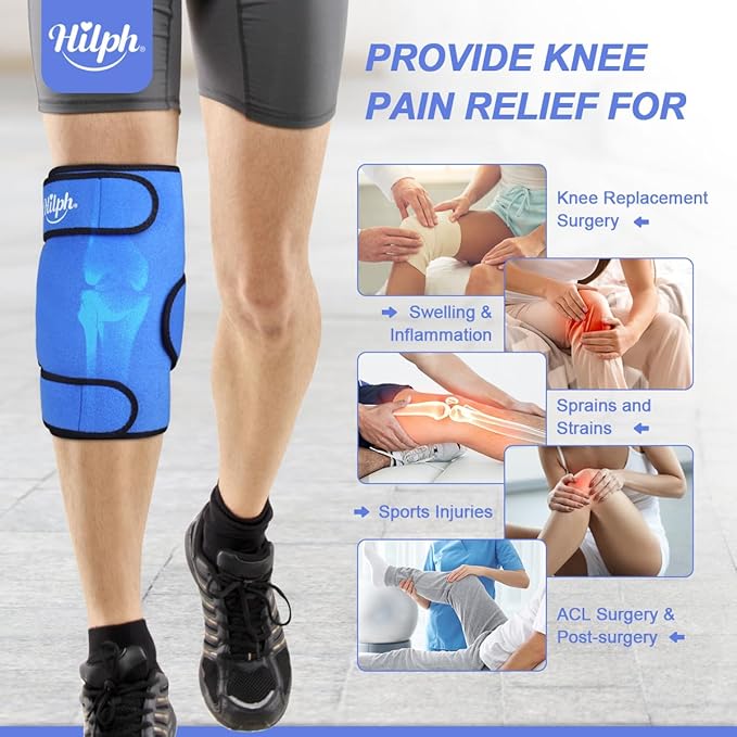Hilph XL Ice Pack with Cold Compression for Knee Pain Relief, Adjustable Knee Brace Ice Pack Wrap for Replacement Surgery, Arthritis Pain, ACL, Sports Injuries, Meniscus Tear Blue
