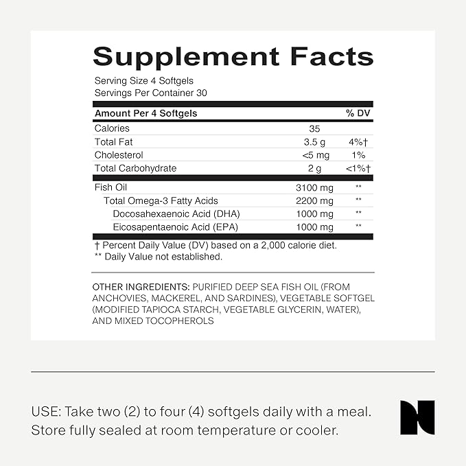 Needed. Prenatal Omega-3 - High Potency Dose of Sustainably Sourced Fish Oil, Lemon Zest Scented, 1000mg DHA, 1000mg EPA, Encased in a Gelatin-Free, Plant-Based Softgel Shell, 30-Day Supply