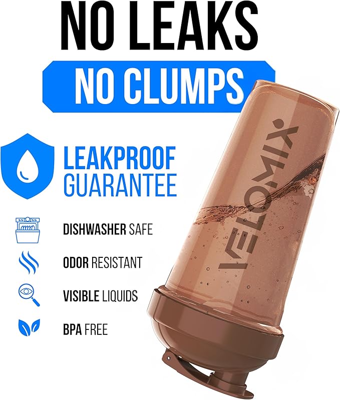 VELOMIX -2 Pack- 28 oz Protein Shaker Bottles for Protein Mixes - 2x Wire Whisk | Leak Proof Shaker Cups for Protein Shakes | Protein Shaker Bottle Pack | Shakers for Protein Shakes-Brown Colors