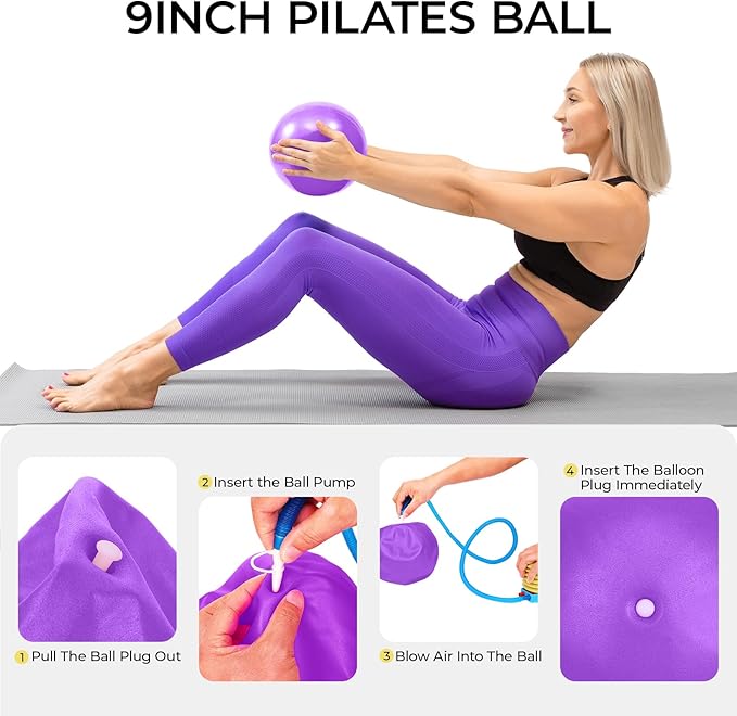Pilates Ring and Ball Set with Resistance Bands Exercise Ball for Women, Pilates Equipment Essentials Kit 14'' & 12'' Pilates Rings, 2 Pilates Balls with Pump, 5 Bands for Home Workouts