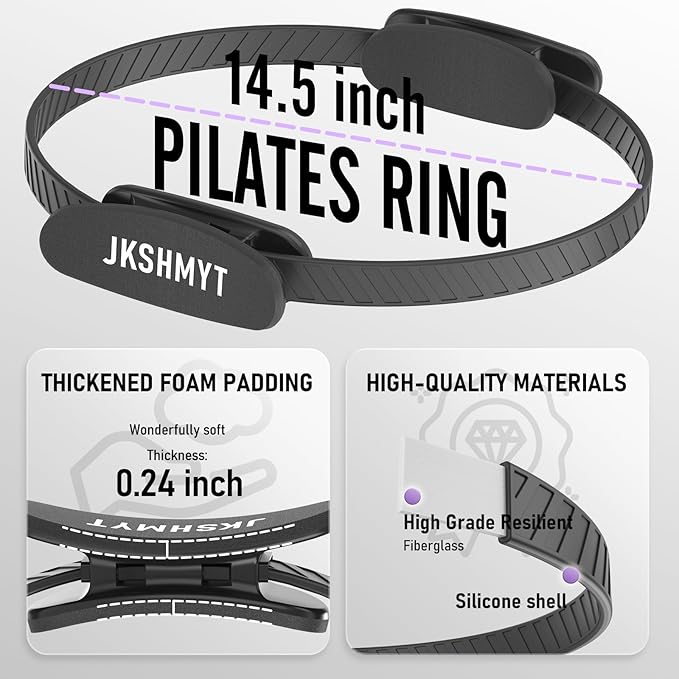 JKSHMYT Silicone Pilates Ring-14.5" Home Pilates kit with Padded Handles, Mini Ball, Resistance Bands, Guide & Bag, Better me Pilates Essentials Circle Set for Workouts Women