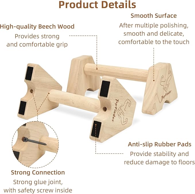Wooden Parallettes, Push Up Bar Calisthenics Press Up Handles L Sit Bars Handstand Blocks Gymnastics Equipment