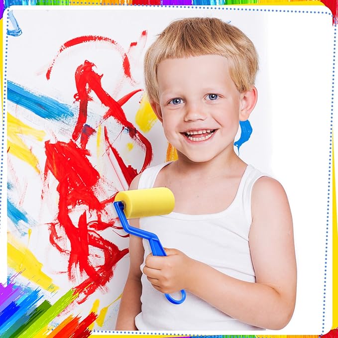 Tenceur 3 Inch Foam Paint Rollers Painting Sponge Roller Small Sponge Paint with Plastic Handle for Young Artists Kids Early Educational Graffiti Painting Art Craft Supplies(50 Pieces)