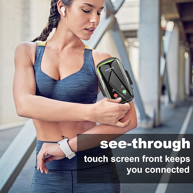Clear Running Phone Holder Armband, Sports Armband Case for iPhone 16 15 14 13 Pro Max 12 11 Plus X XS Samsung up to 6.9'', Universal Arm Bands Bag with Key Card Pocket for Exercise Walking Workout