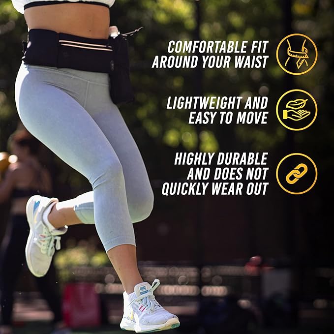 Running Belt with Water Bottle Holder - Waist Bag With Extender for Jogging, Hiking, Cycling, Walking - Dog Walker Hydration Fanny Pack - Sport Pouch iPhone Carrier for Women and Men - Black