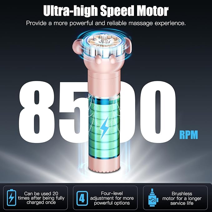Massage Gun, Deep Tissue Back Massage for Athletes for Pain Relief, Percussion Massager with 3 Massages Heads & 8500 RPM Brushless Motor, Gifts for Muscle, Pink