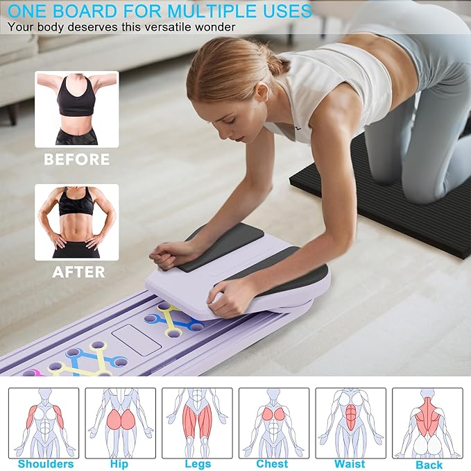Pilates Board, Multifunctional Pilates Reformer Machine with Ab Trainer, Portable Pilates Reformer for Core & Full Body Workout, Foldable Home Gym Pilates Equipment for Women & Beginners