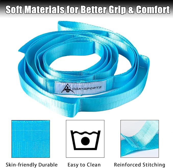 Oak-Sports Stretching Strap Yoga Strap for Physical Therapy with 10 Loops, Yoga Straps for Stretching, Upgraded Non-Elastic Stretch Band for Pilates, Dance and Gymnastics with Workout Guide