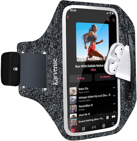 Phone Holder for Running-Arm Band for Running for iPhone & Samsung Galaxy, Cell Phone Armband Holder for Walking, Gym, Workout, Men, Women, w/Adjustable Strap&Zipper Pocket (Black Heather-M)