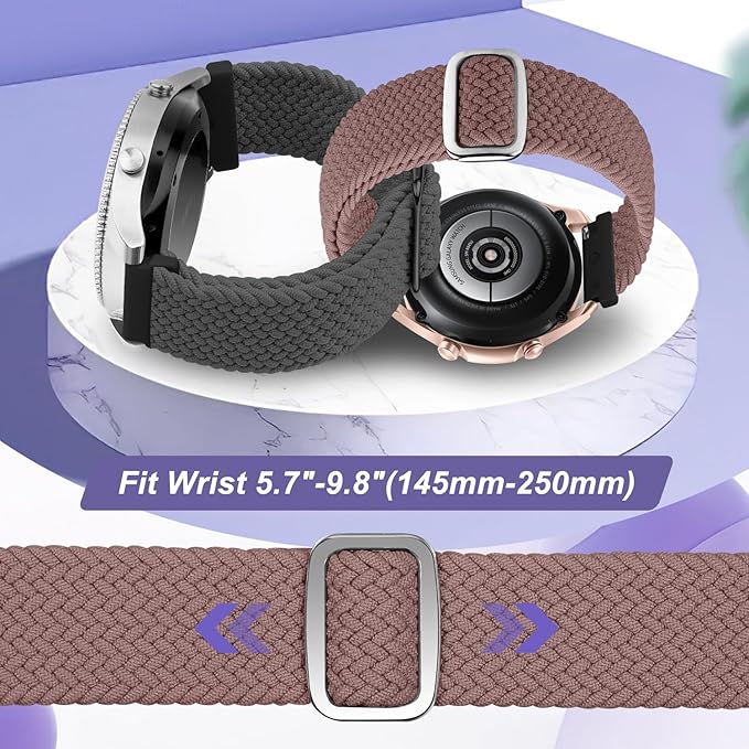 2 Pack Quick Release Braided Bands - 18mm 19mm 20mm 22mm 24mm Solo Loop Adjustable Soft Band for Women Men
