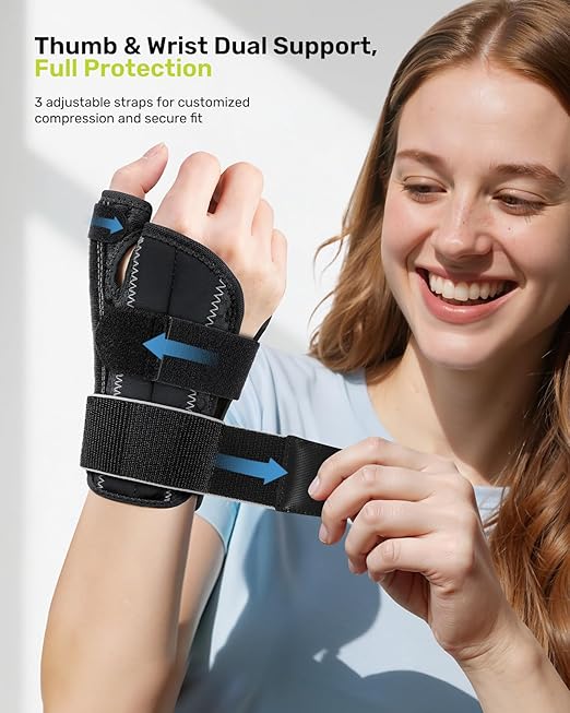 Wrist & Thumb Brace 5X Powerful Support, Carpal Tunnel Wrist Brace 3 Adjustable Straps, Night Thumb Splint for De Quervain's Tenosynovitis, Tendonitis Pain Relief, Left Hand, Gray S/M(5.51-7.48")