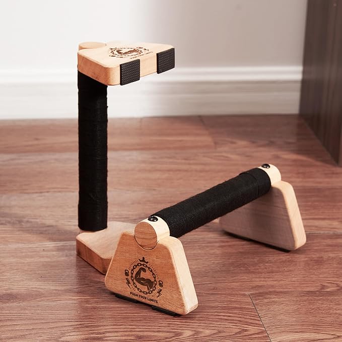 Push Up Stand, 2 PCS Wood Parallettes Bars, 9" Wooden Calisthenics Equipment, Handstand Blocks and Pushup Handles for Handle Stands Grip Strength Training, Planks Calisthenics