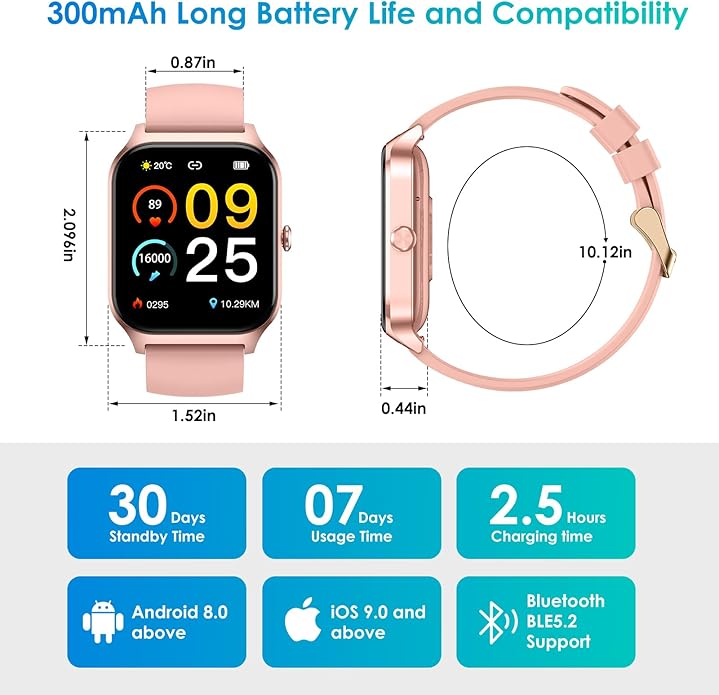 Smart Watch for Men Women Make Call Answer 1.85" with 20+ Sport Modes Fitness Tracker Sleep Spo2 Heart Rate Monitor Smartwatch Waterproof Pedometer Activity Tracker for Android iPhone