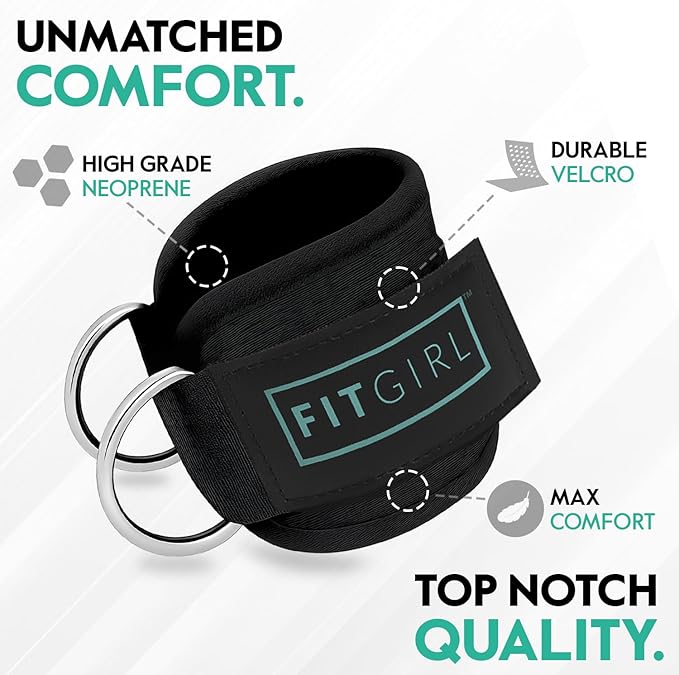 FITGIRL - Ankle Strap for Cable Exercise Machines, Work Out Cuff Attachment for Home & Gym, Glute Workouts - Kickbacks, Leg Extensions, Hip Abductors, for Exercise Machine Attachments