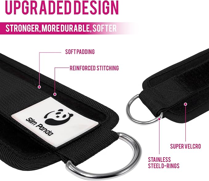 Slim Panda Ankle Strap for Cable Machine,Ankle Cuff for Kickbacks, Booty Hip Abductors,Glute Workouts, Leg Extensions, Curls for Men and Women, Adjustable with Double D-Rings