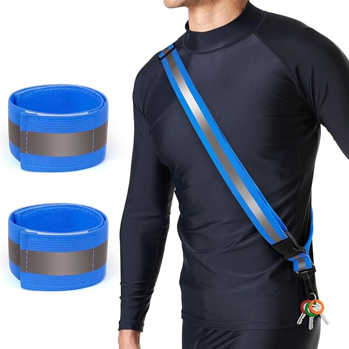 Reflective Sash for Walking at Night, High Visibility Reflective Running Gear Night Walking Safety Gear for Men Women Kids, Reflective Sash with 2 Pcs Reflective Armbands for Running Walking