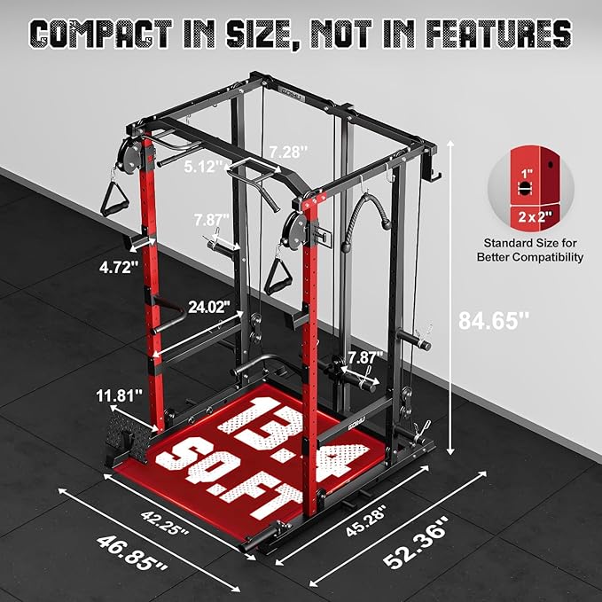 R1-V4 Power Cage Rack, 2000LB Squat Rack with Cable Crossover System, Multi-Function Weight Cage, Home Gym Workout Machine with More Training Attachments