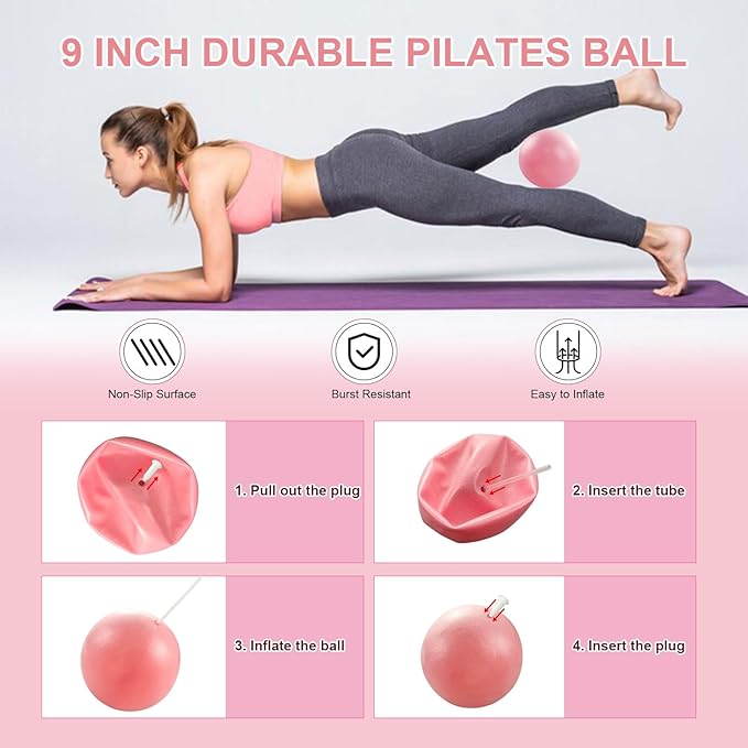 Pilates Equipment Kit for Home Workout, Pilates Ring and Ball Set with Adjustable Ankle Wrist Weights, Resistance Bands, Tape Measure, Bag, Pilates Essentials Accessories for Women Yoga