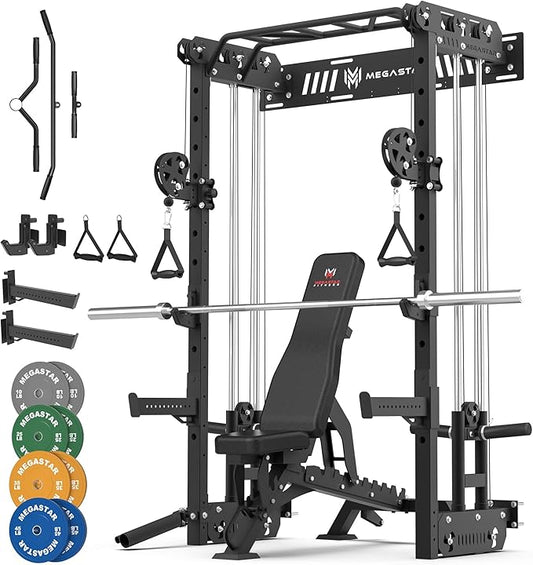 Wall Mounted Power Rack – 1600LB Capacity Compact Commercial Home Gym with Dual Cable Crossover, LAT Pulldown, Multi-Grip Pull-Up Bar & Landmine Attachment for Small Spaces, P67 Striker Red