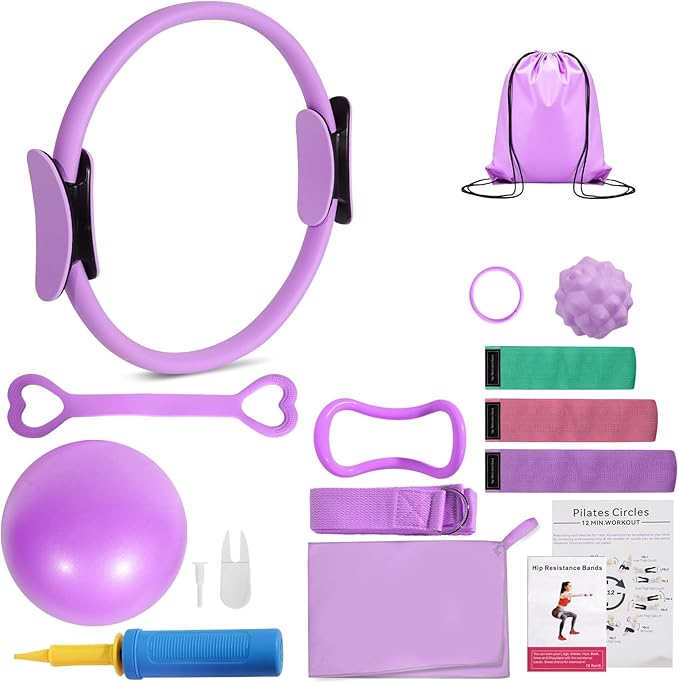 Pilates Ring Set with Resistance Bandsβ Anti-Slip Magic Circle Pilates Ring for Home Workouts, Full-Body Toning, Strength Training for Women 14PCS