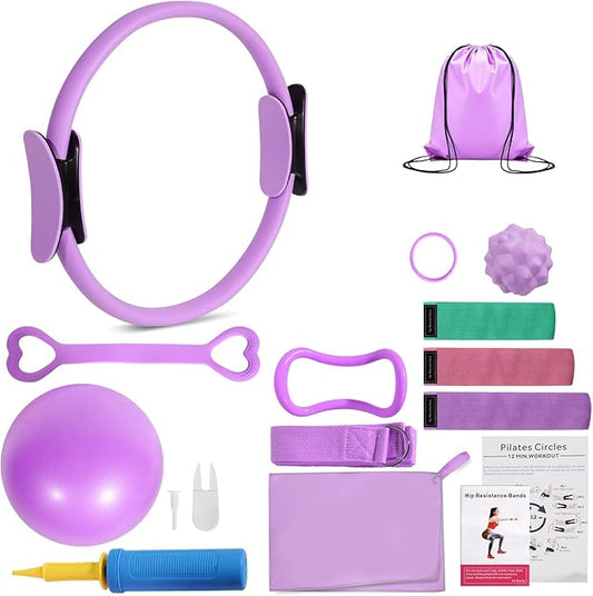 Pilates Ring Set with Resistance Bands– Anti-Slip Magic Circle Pilates Ring for Home Workouts, Full-Body Toning, Strength Training for Women 14PCS