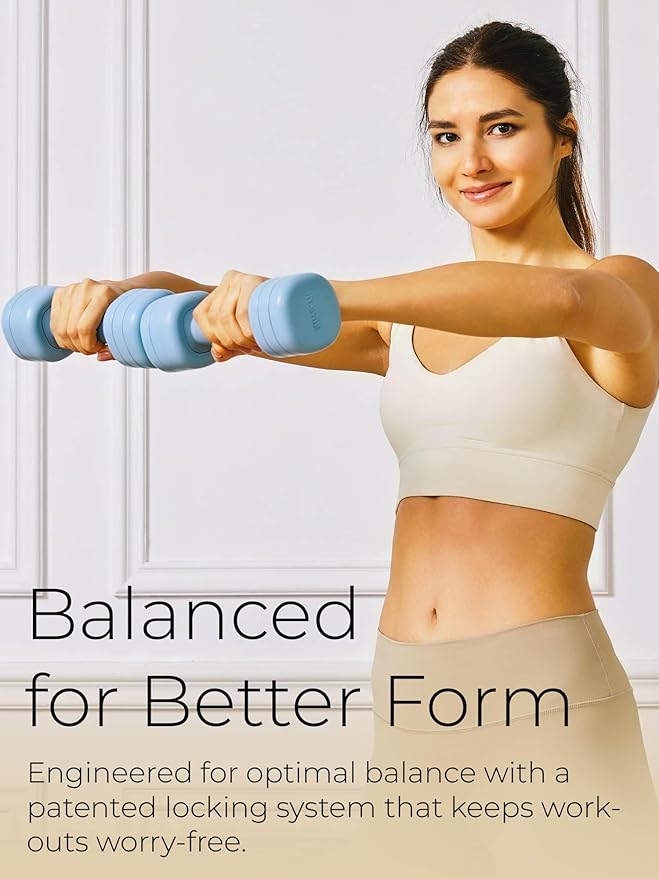 Adjustable Dumbbell Set|2LB 3LB 4LB 5LB Light Hand Weights for Women|One-Twist Weight Adjustment|Non-Slip Curved Grip Handle|Free Weights for Home Gym, Rehab, Pilates, Yoga, Strength Training