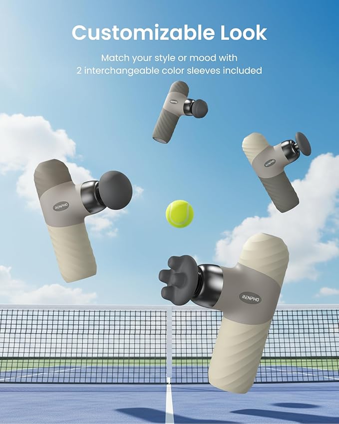 RENPHO Mini Thermal Massage Gun with Heat, Portable Deep Tissue Percussion Massager, Color Silicone Sleeves Travel Size with Carry Case