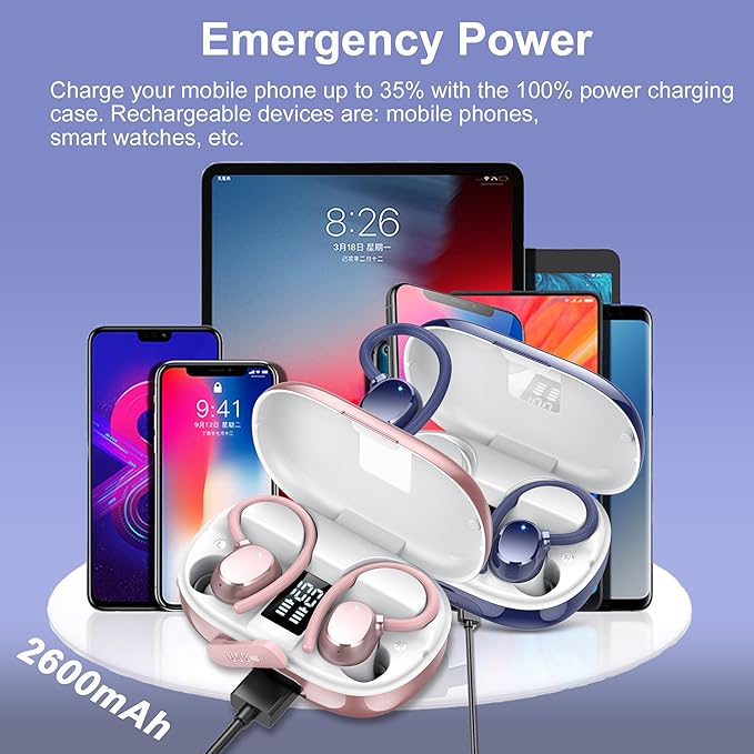 Ear Buds Wireless Earbuds Bluetooth Headphones with 128H Playtime LED Digital Display Charging Case, Over-Ear Hook with Mic, Stereo Sound, IPX7 Waterproof Earphones for Workout/Running